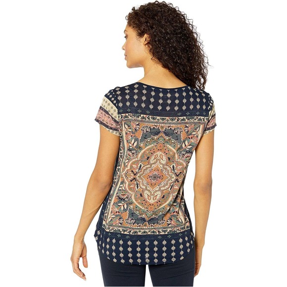 Lucky Brand Persian Carpet Tee Short Sleeve Top Navy Women's Size 3X H14384 - Picture 9 of 9